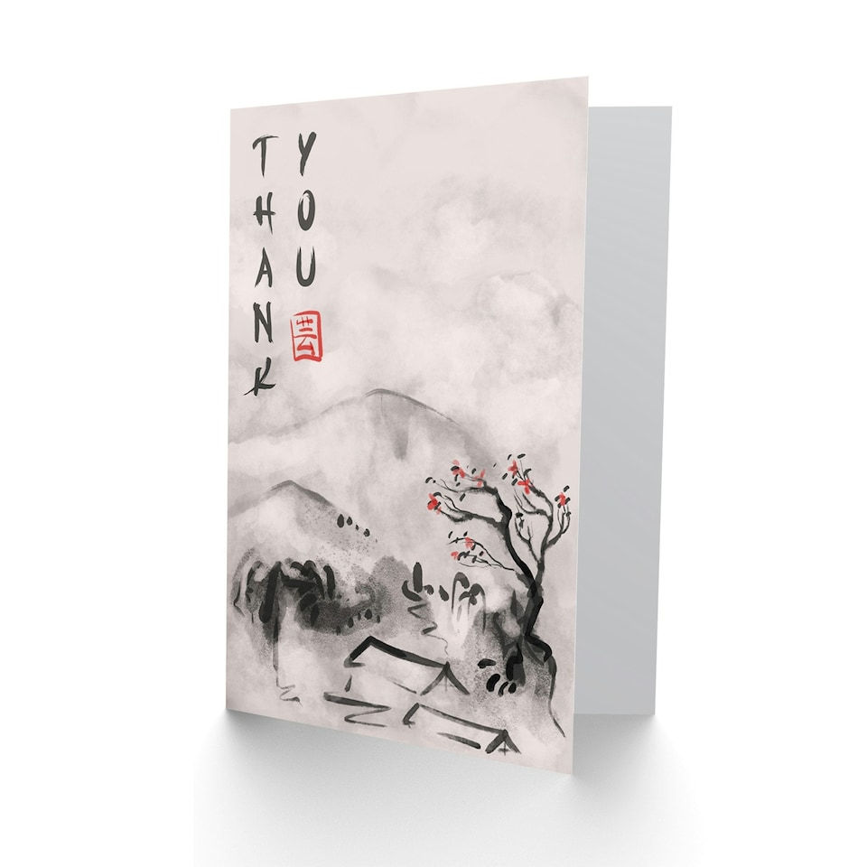 image 1 of Japanese Tree Winter Snow Ukiyo E Thank You Card