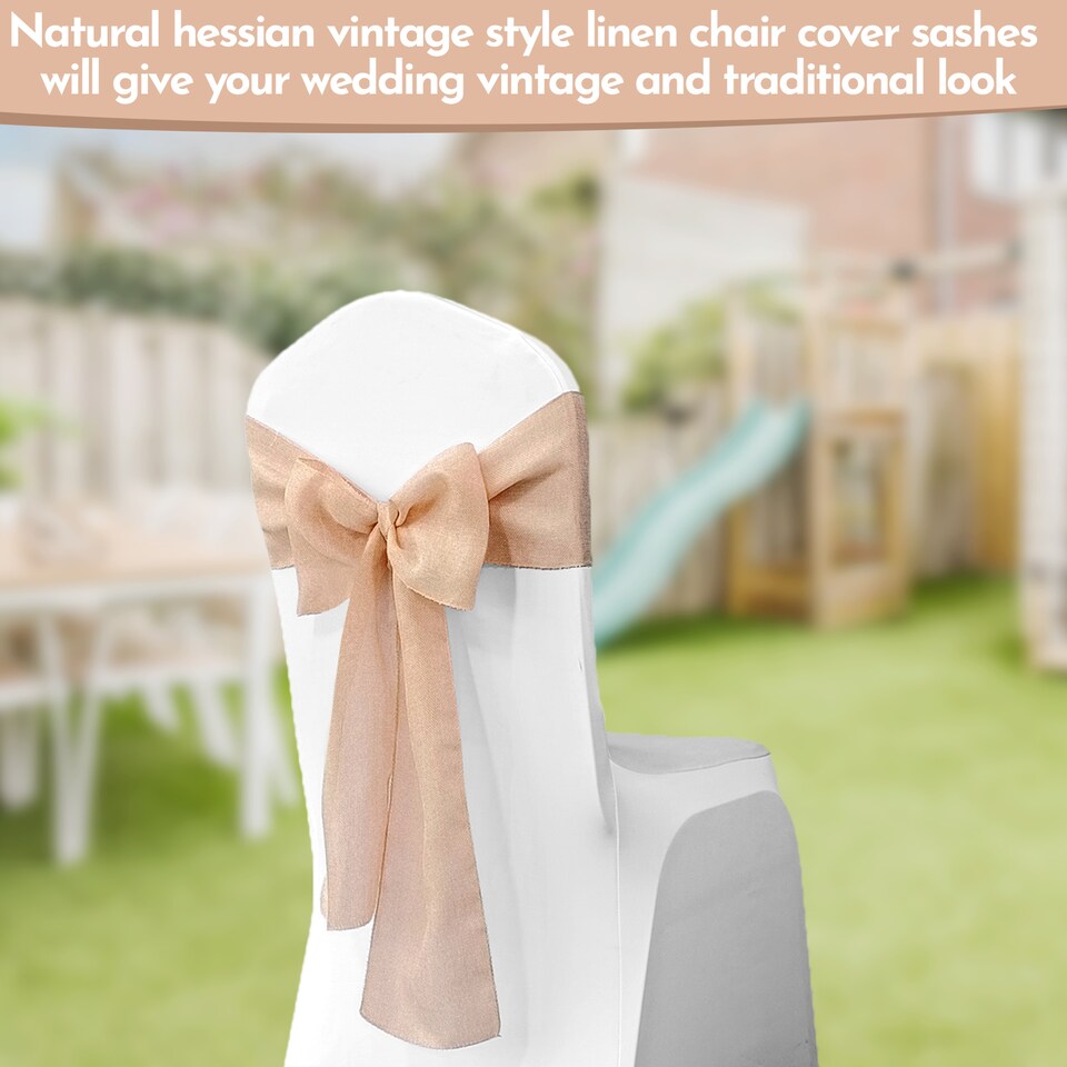 image 1 of 7" x 108" Hessian Chair Sashes, Rustic Burlap Table Runner Sash - 10pcs