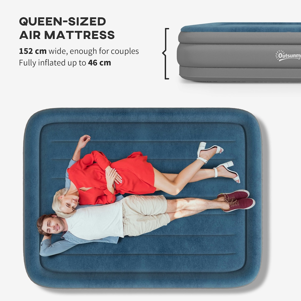 image 1 of Outsunny King Inflatable Mattress with Electric Pump, 203 x 152 x 46cm
