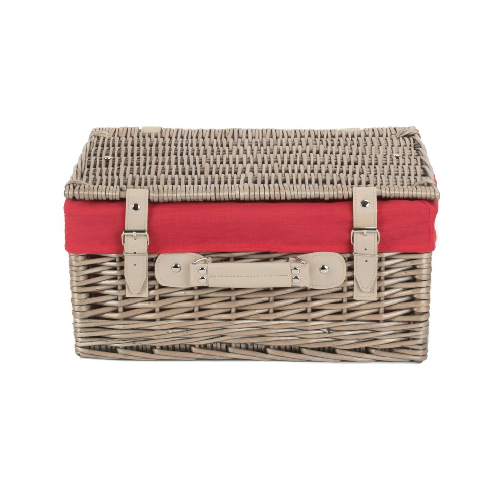 image 1 of 41cm Antique Wash Wicker Picnic Basket with Lining Red | Red | One Size
