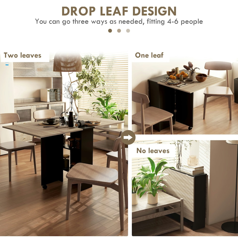 image 1 of HOMCOM Mobile Drop Leaf Dining Table Folding Desk w/ 2 wheels