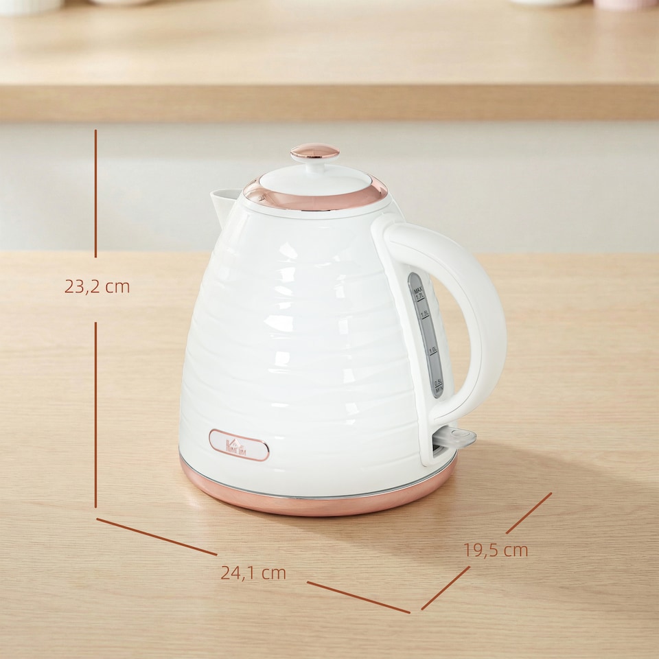 image 1 of HOMCOM Electric Kettle, Fast Boil, 1.7L, 3kW, Swivel, White Ripple