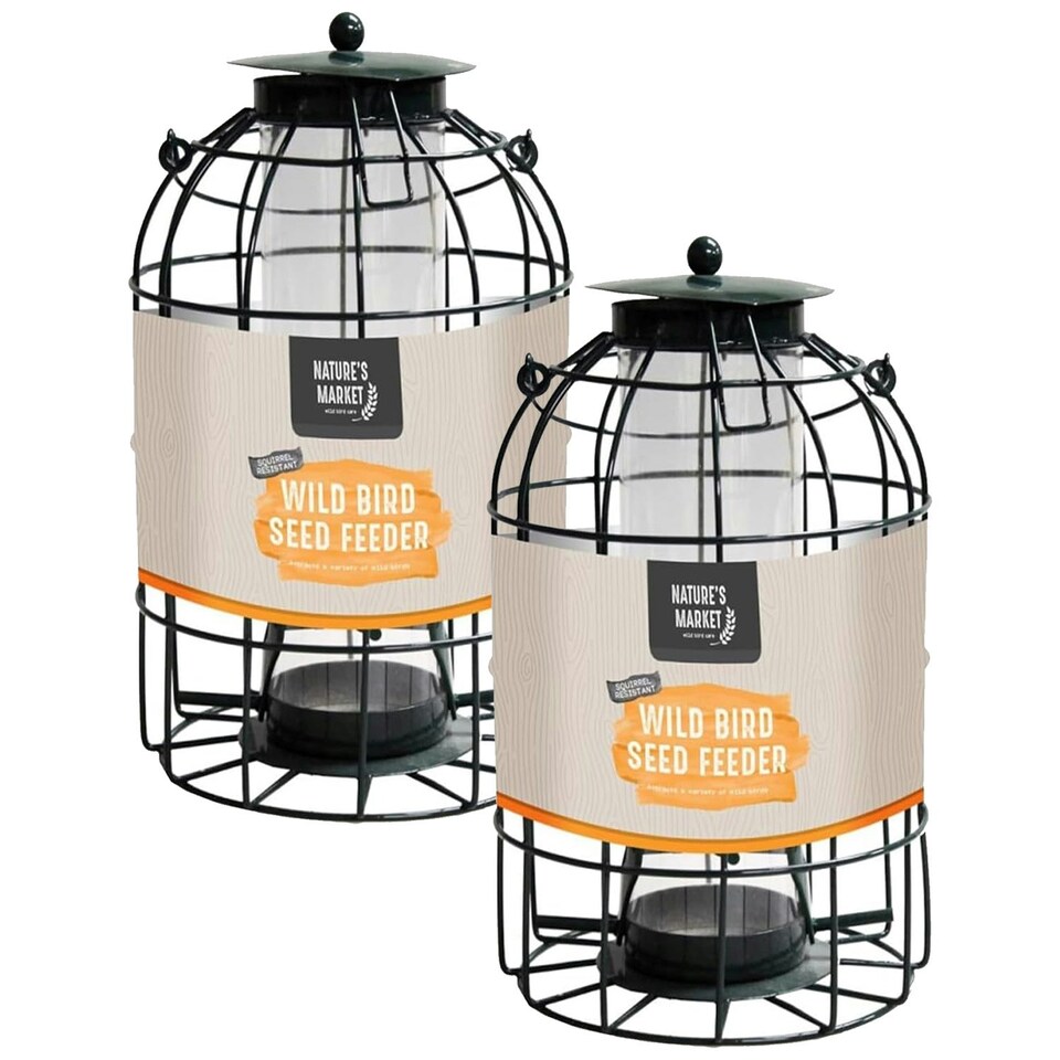 image 1 of Wild Bird Seed Feeder Outdoor Metal Hanging Cage Complete With Squirrel Guard