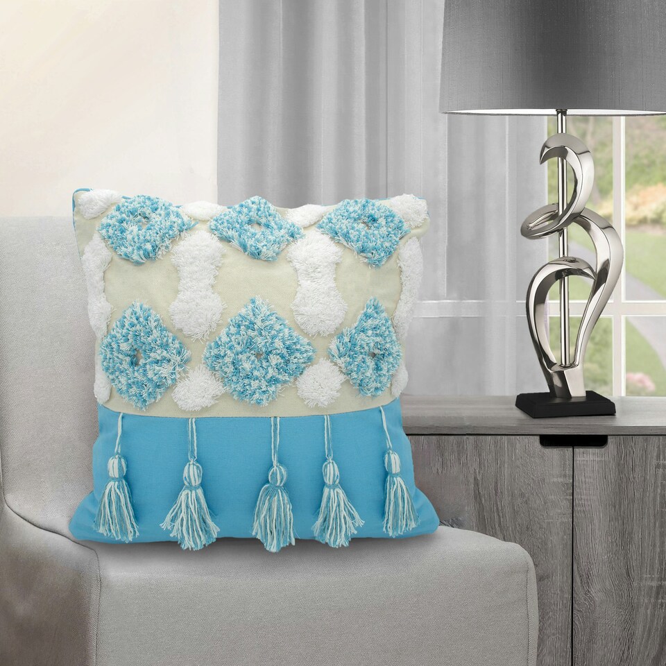 image 1 of Boho Tassle Heavy Tuft Cushion - 43cm x 43cm Cream