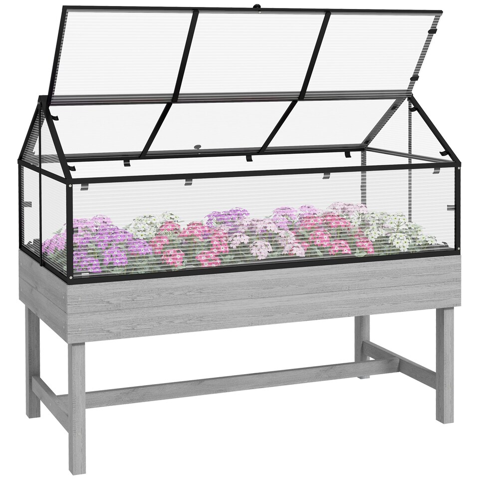 image 1 of Outsunny Raised Garden Bed with Polycarbonate Panel and Top Vent