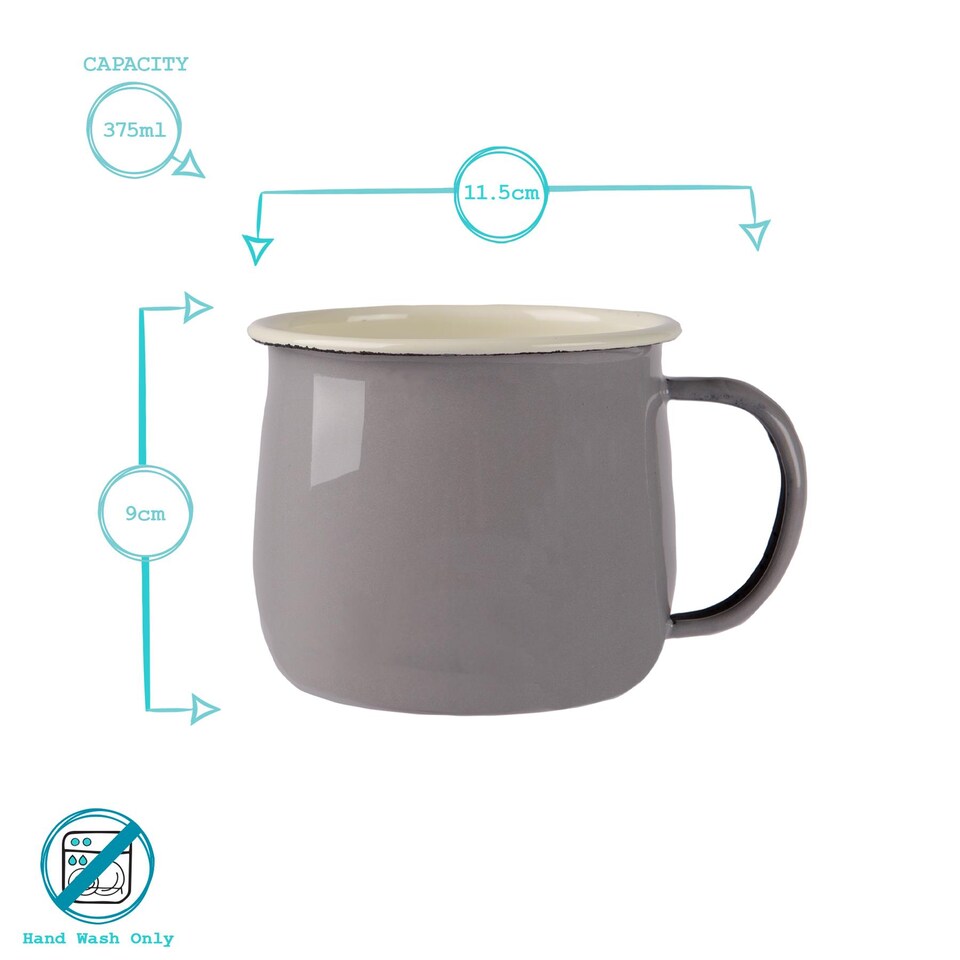 image 1 of Argon Tableware Coloured Enamel Belly Mugs - 375ml - Grey/Cream - Pack of 6 | Grey | Grey/Cream