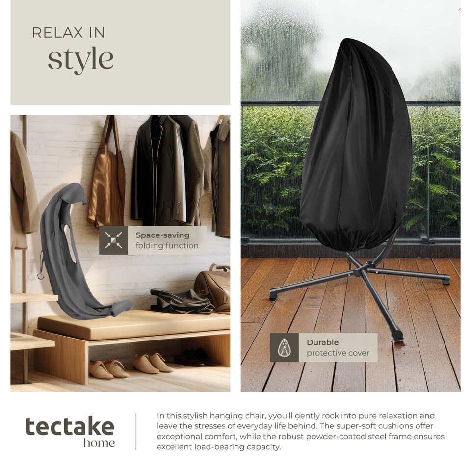 image 1 of Hanging Egg Chair Anika - with frame and extra thick seat cushion | Grey | anthracite | One Size | 1