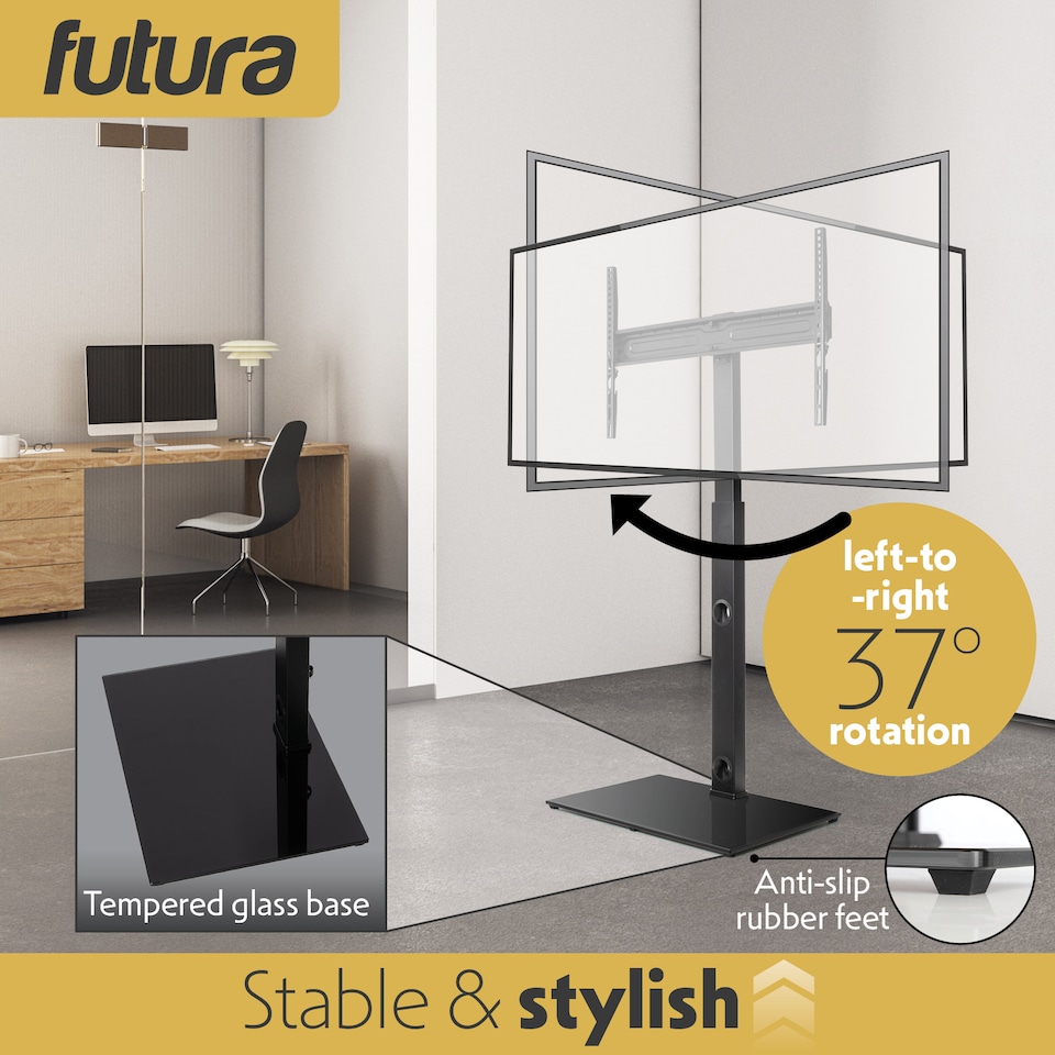 image 1 of Futura 30 to 75 Inch Universal TV Floor Stand Swivel Height Adjustable 40kg Load Black
