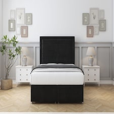 Sloomy Ashford Black Plush Ottoman Bed With Mattress With 26" Strutted Headboard 4'6 Double