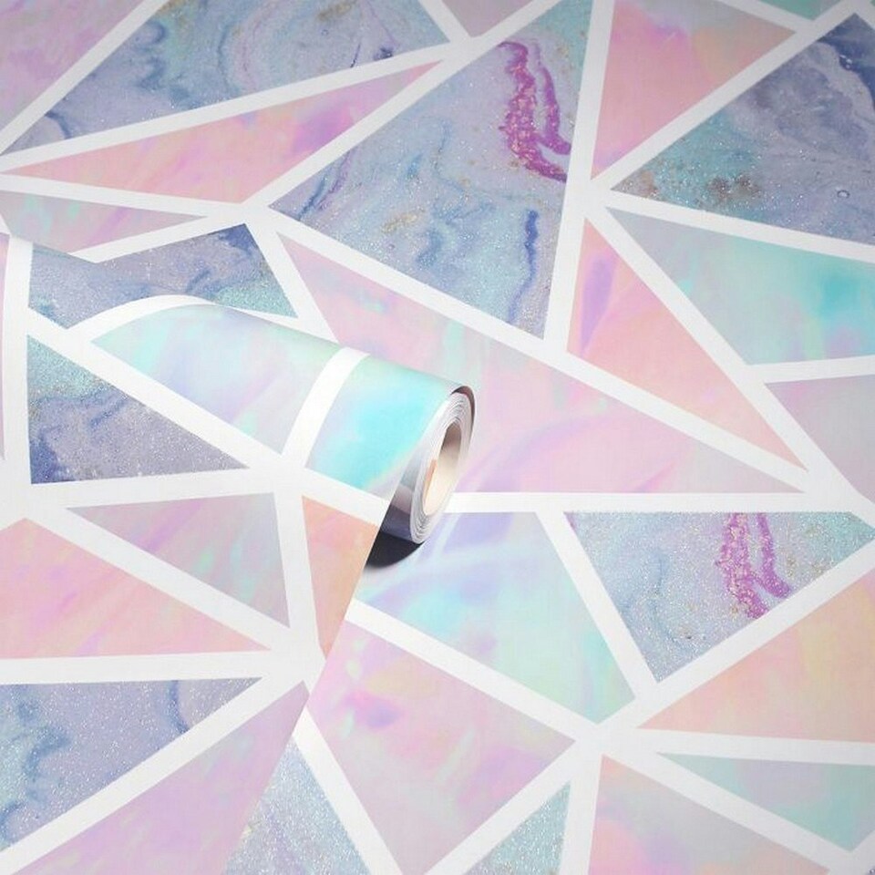 image 1 of Arthouse Pastel Geometric Glitter Wallpaper - Pink/Lilac/Blue - One Size Pink