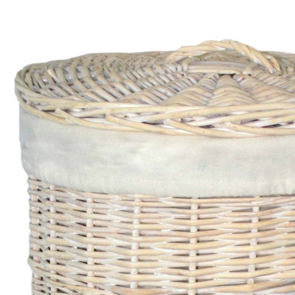 image 1 of Set of 2 Round White Wash Laundry Basket with a White Lining | White | White