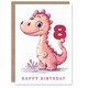 image 1 of Cute Pink Dinosaur Cartoon Kids Age 8 Year Old Child Kids 8th Birthday Card