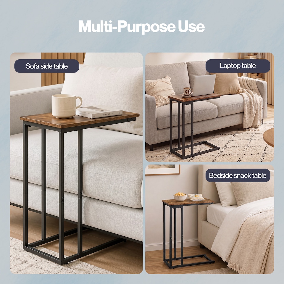 image 1 of Levede Side Table C Shaped Space Saving for Sofa Bedroom Rustic Brown