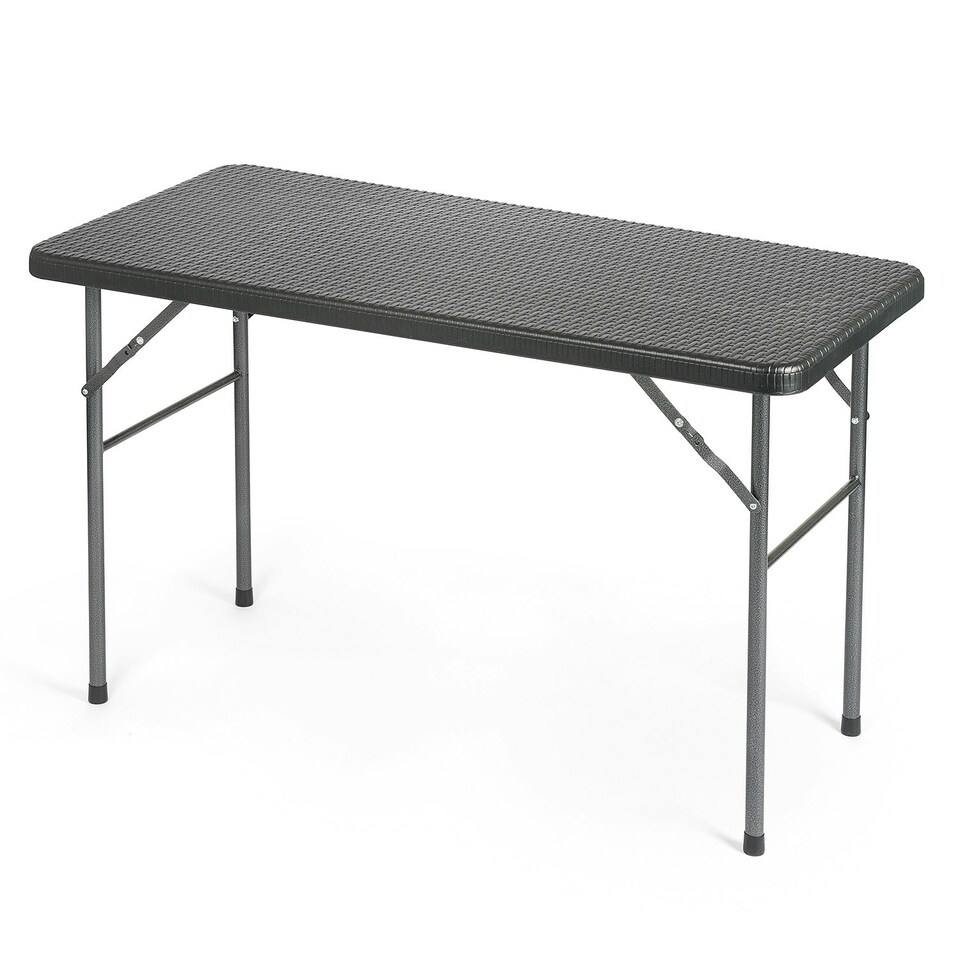 image 1 of Christow Folding Garden Table Rattan Effect Outdoor Camping Dining 4 Seater 4ft