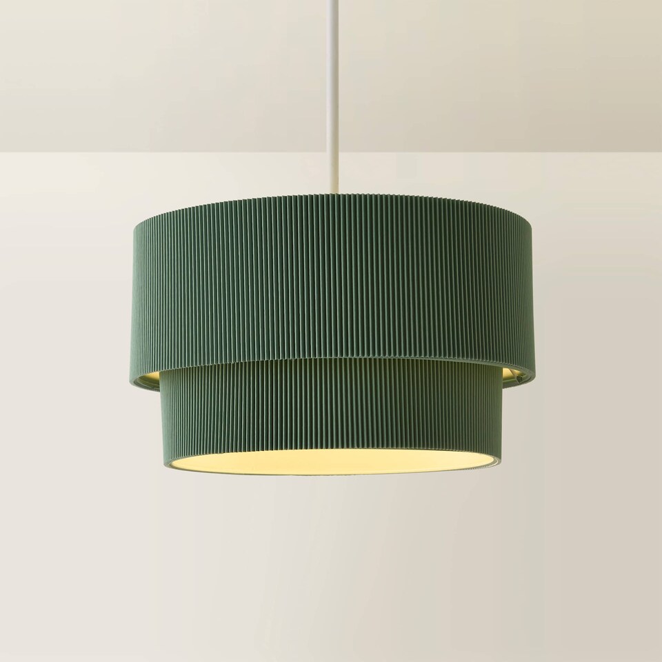image 1 of ValueLights Mason Ruched Green Two Tier Ceiling Shade and Bulb