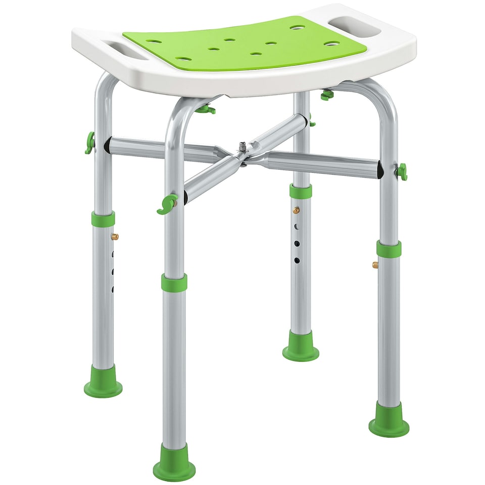 image 1 of HOMCOM Adjustable Shower Stool with Foot Pads for Elderly Disabled Green