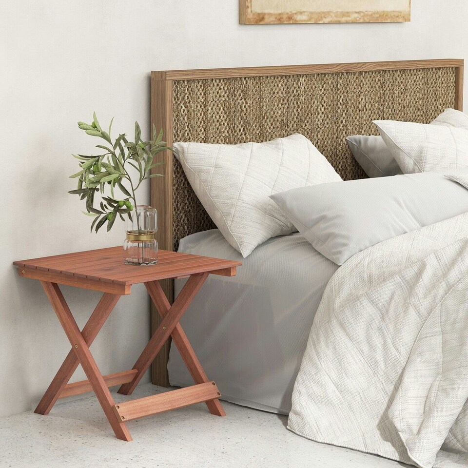 image 1 of COSTWAY Wooden Side Table Folding End Table Slatted Tabletop Brown