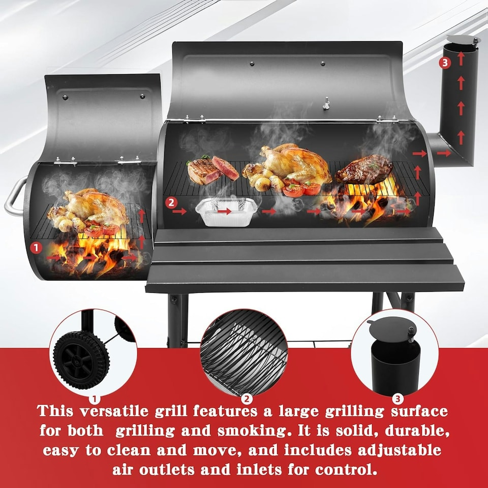 image 1 of Alivio Large Oil Drum Charcoal BBQ Grill with Offset Smoker