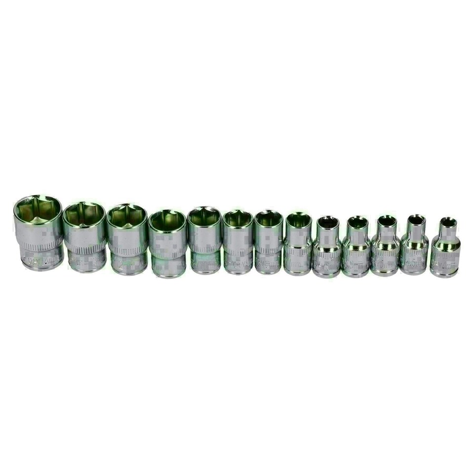 image 1 of 1/4" Drive Shallow Metric MM Sockets 6 Sided Single Hex 4mm - 14mm 13pc
