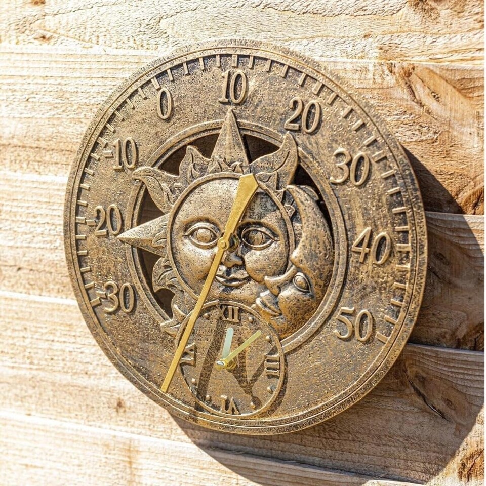 image 1 of Marco Paul 30cm Sun and Moon Wall Clock Bronze