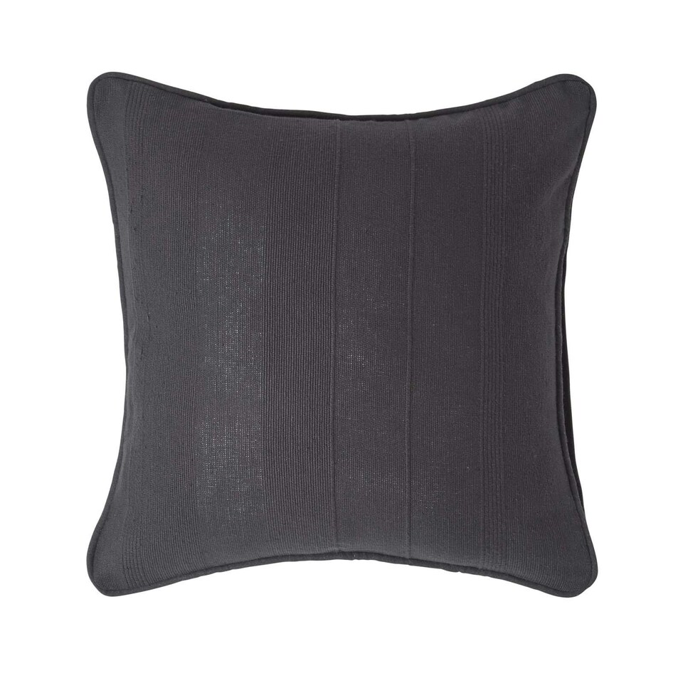 image 1 of Homescapes Cotton Rajput Ribbed Black Cushion Cover - 45 x 45 cm | Black | Black | 45 x 45 cm