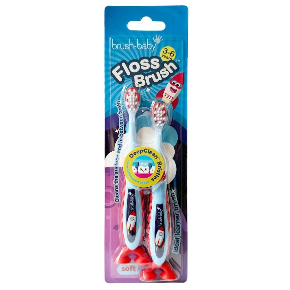 image 1 of Brush Baby Rocket FlossBrush™ Bristles Toothbrushes Double Pack (3-6 Years)