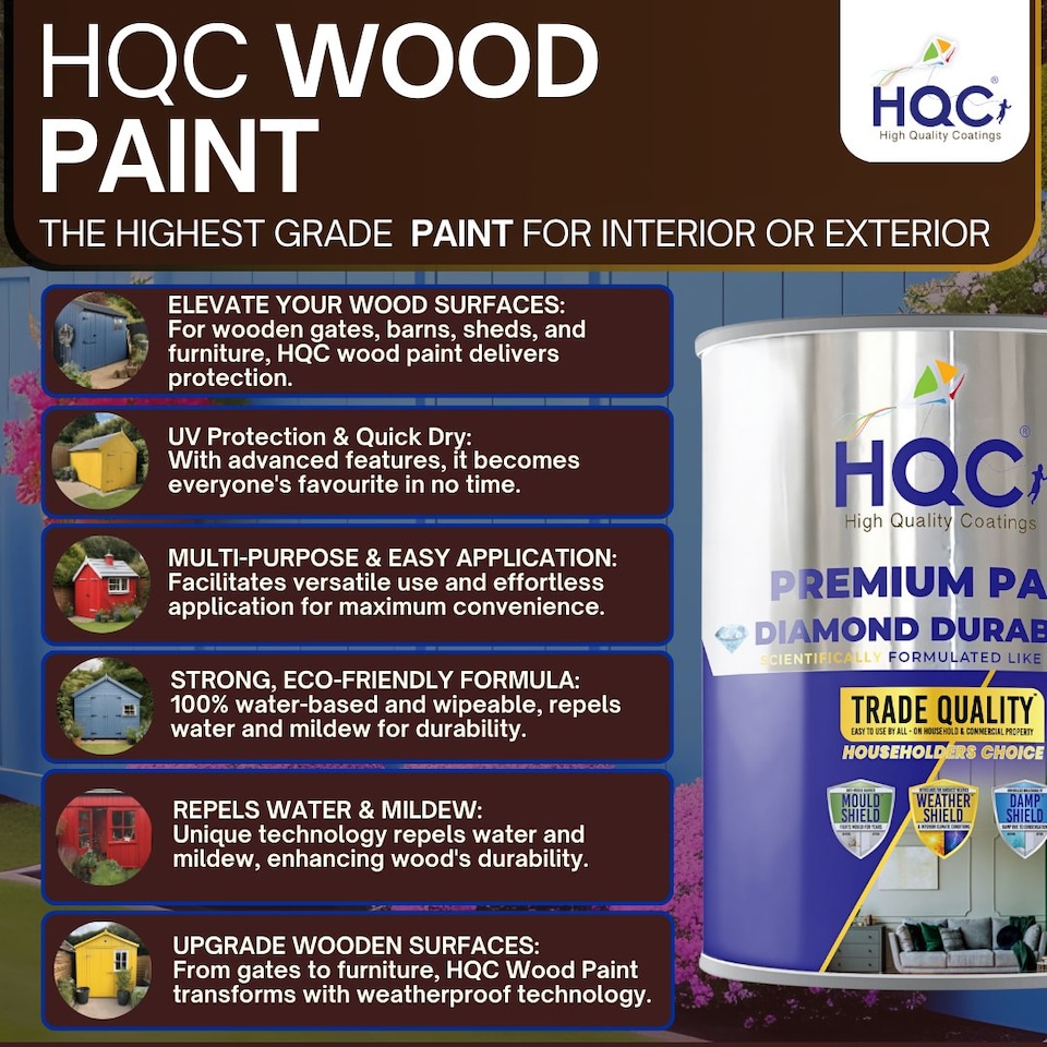 image 1 of HQC Wood Paint - Weatherproof for Fences, Gates, Sheds & Furniture - Sandstone - 10L