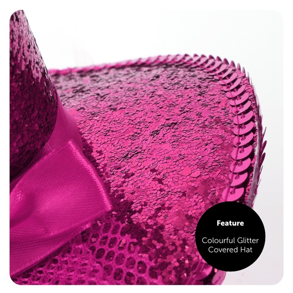image 1 of Mini Pink Glitter Fascinator Top Hat | Pink | 12