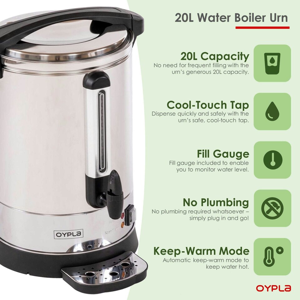 image 1 of Oypla Electrical 20L Catering Hot Water Boiler Tea Urn Coffee
