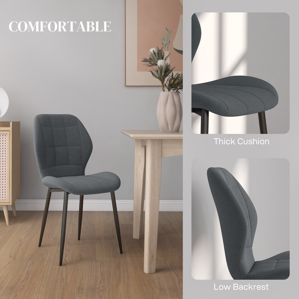 image 1 of HOMCOM Dining Chairs Set of 4, Modern Style Flannel Upholstered Kitchen Chairs with Backs and Steel Legs, for Living Room, Dining Room, Bedroom, Dark Grey