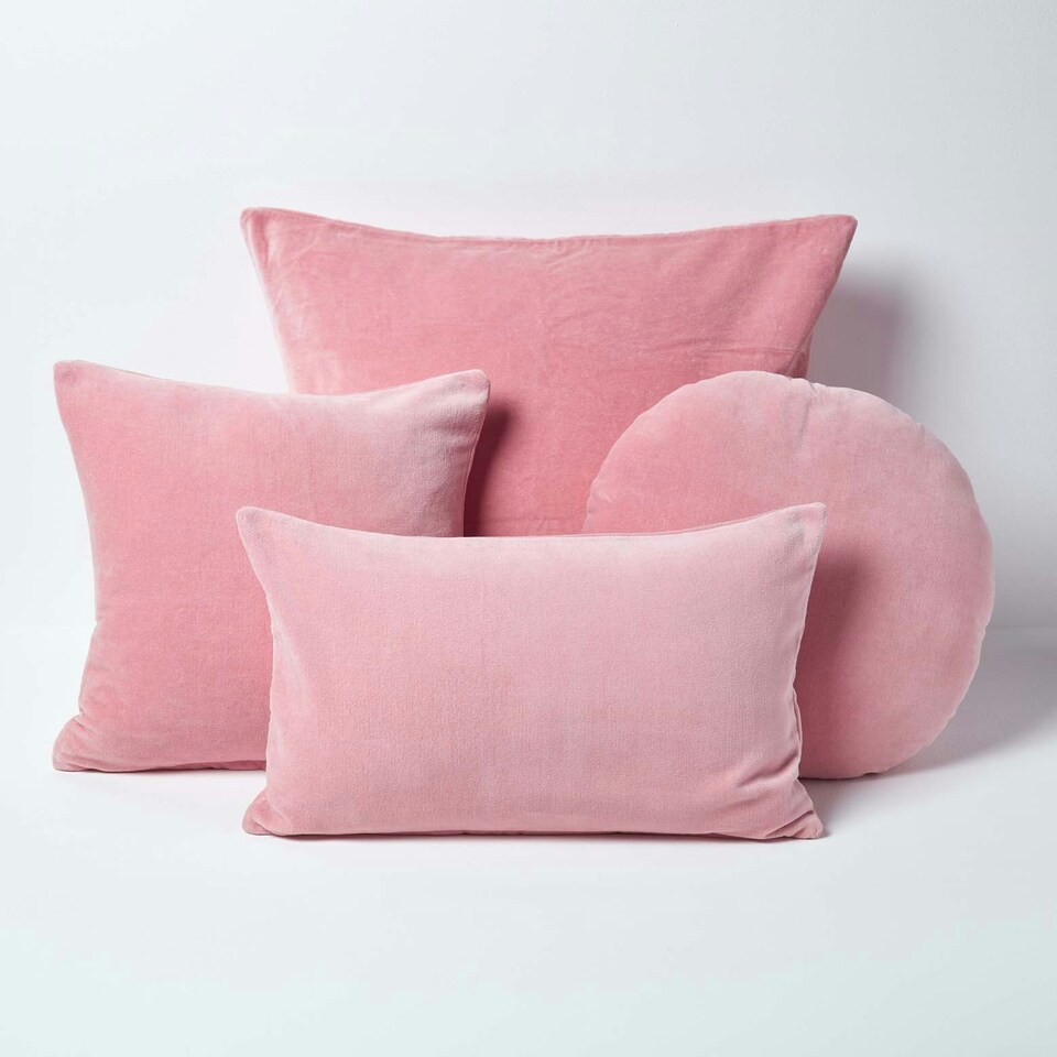 image 1 of Homescapes Pink Velvet Cushion Cover - 40 x 40 cm Pink