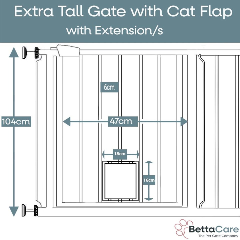 image 1 of Bettacare Pet Gate with Lockable Cat Flap, 126.7cm - 134.3cm, Slate Grey, 104cm in Height | Grey