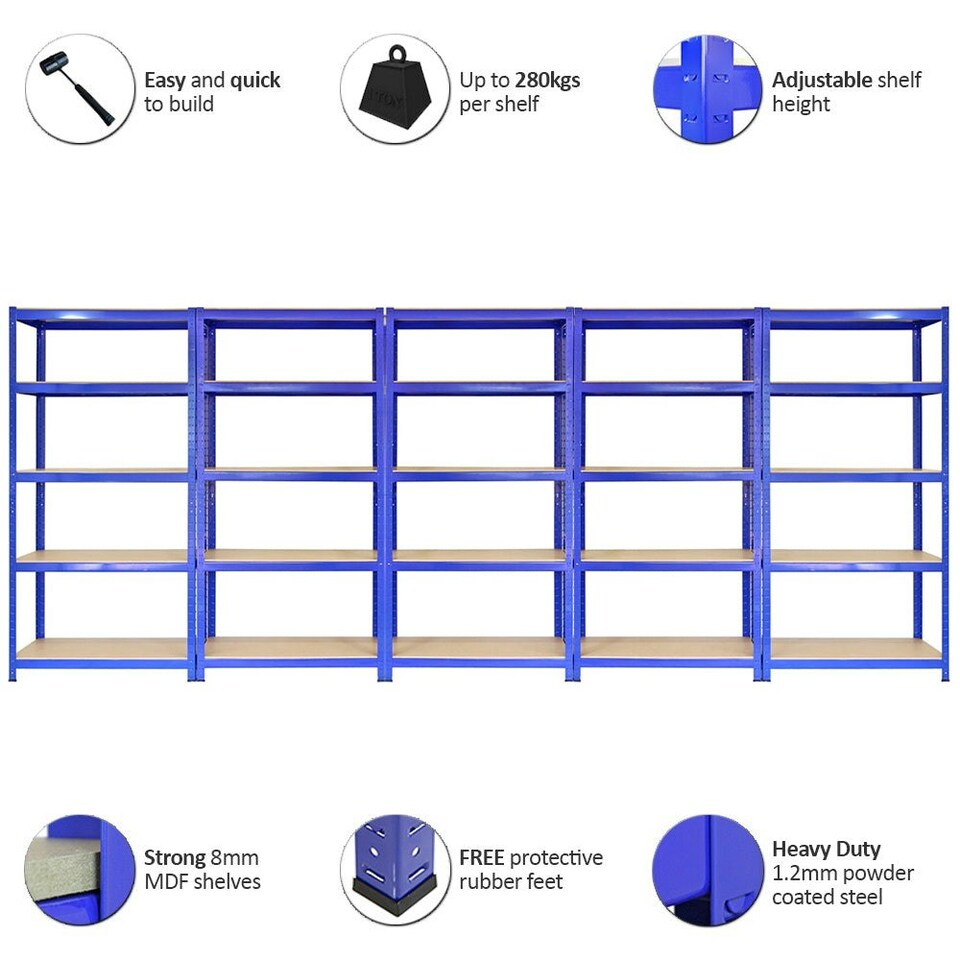 image 1 of 5 x T-Rax 90cm Blue Racking & Bay Connectors Blue