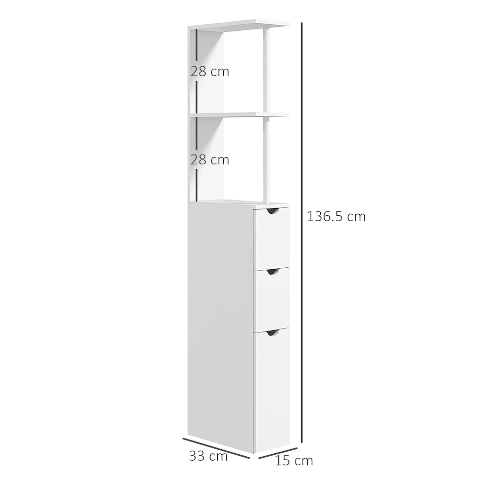 image 1 of HOMCOM Tall Bathroom Cabinet, Freestanding Bathroom Storage Cabinet with 2-Tier Shelf and Drawers, Narrow Cupboard Storage Unit, White