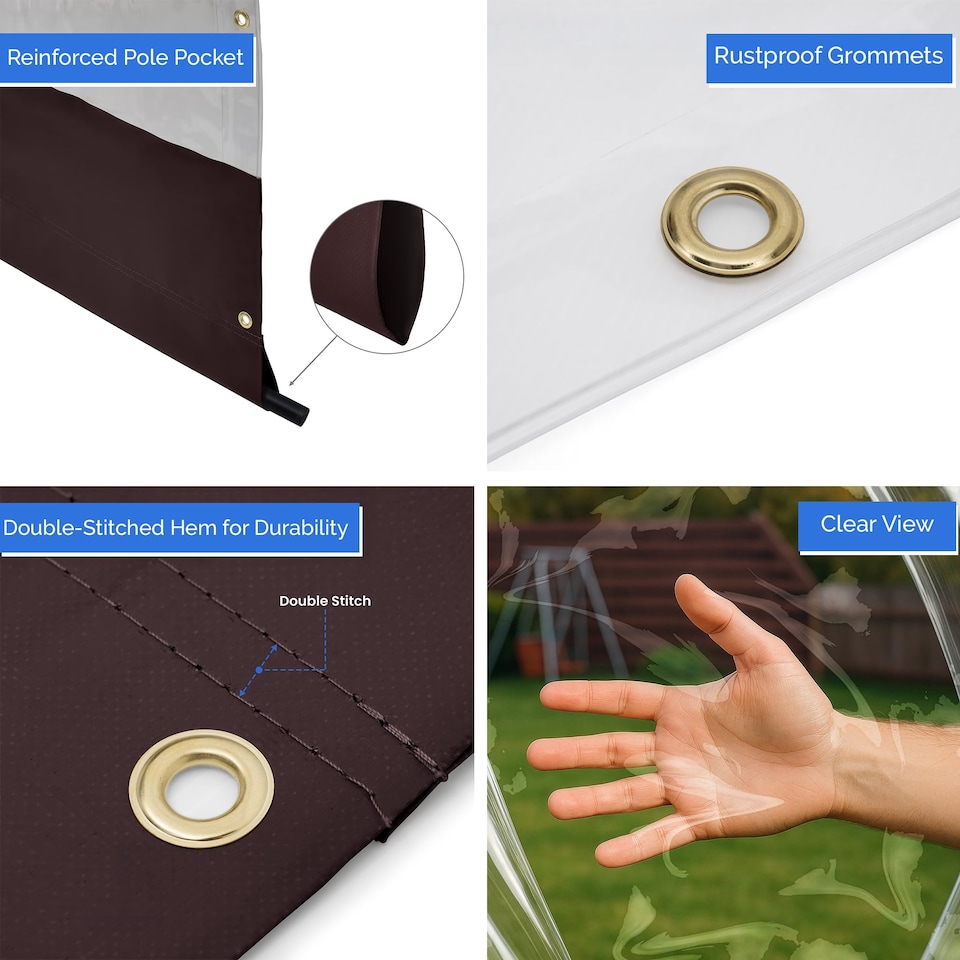image 1 of Covers&All Outdoor Clear Panel Curtain, Outdoor Curtains for Patio, Waterproof & Weather Resistant Tarp, 8 x 15 ft, Coffee