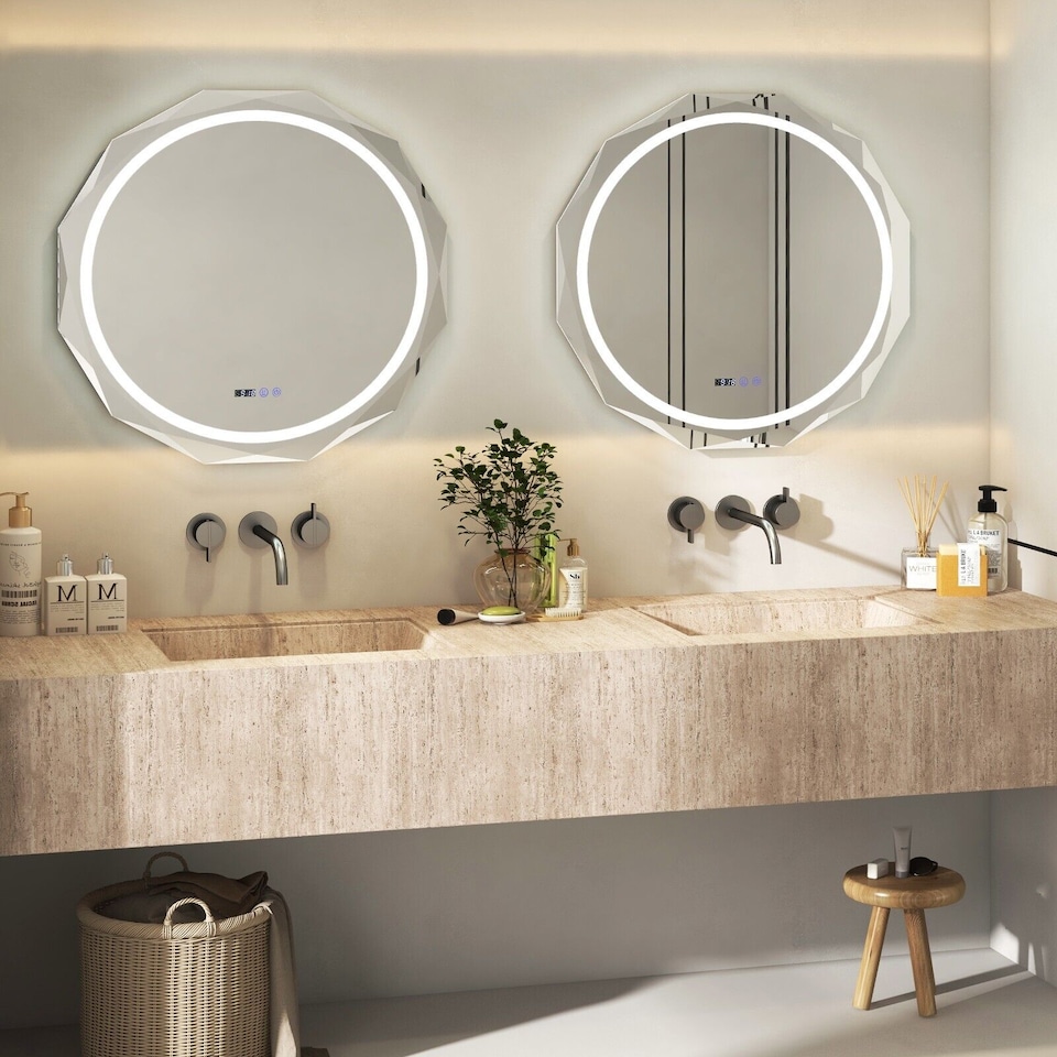 image 1 of COSTWAY 76CM Defog Bathroom Mirror Wall Mounted LED Lighted Mirror