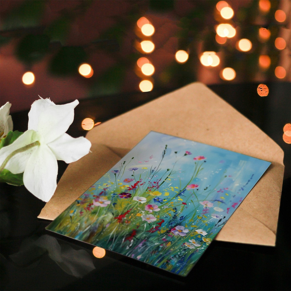 image 1 of Delicate Wildflower Meadow Floral Painting Birthday Card