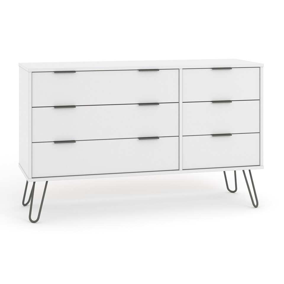 image 1 of Augusta Pine 3+3 Drawer Wide Chest of Drawers - Industrial Style Bedroom Storage Cabinet | White | White | 1