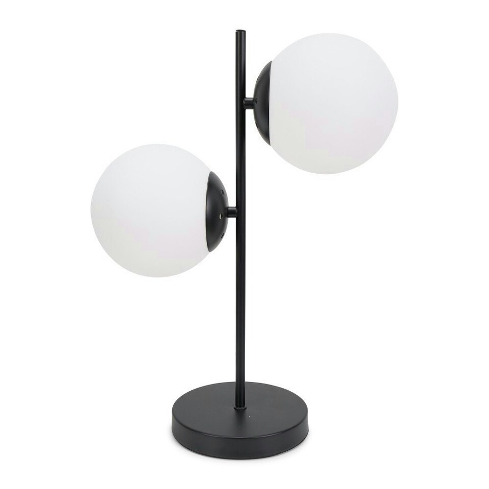 image 1 of ValueLights Jas Opal White Frosted Glass Globe Shades 2 Way Black Table Lamp | Black