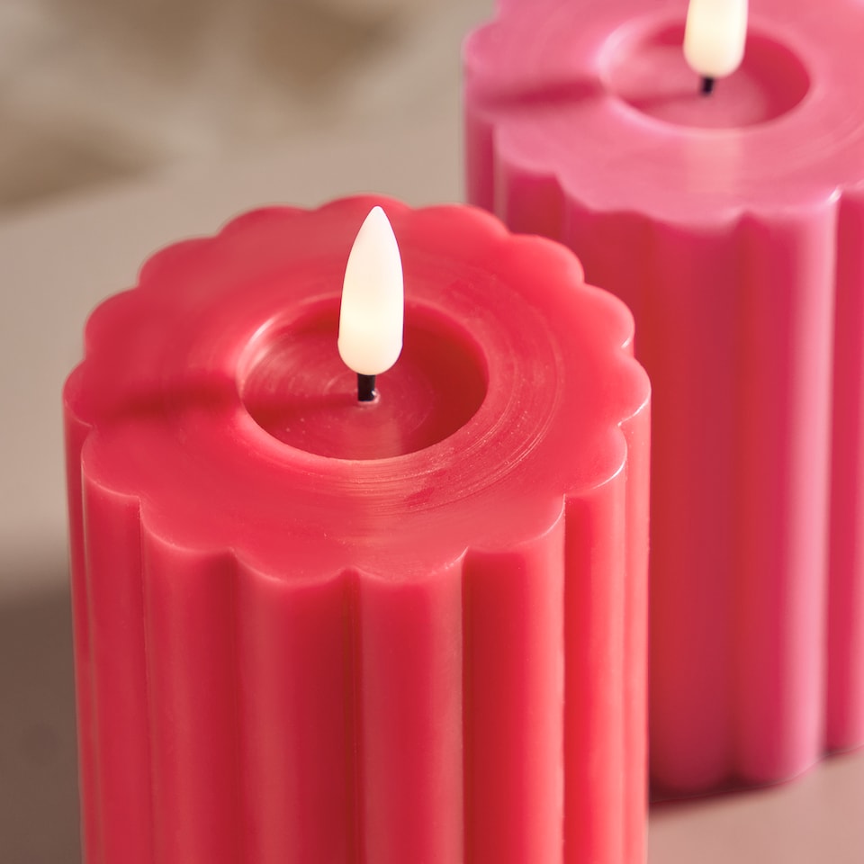 image 1 of OHS Set of 2 Ribbed Flameless LED Candles Decorative Lights Party Home | Multi | Red & Pink