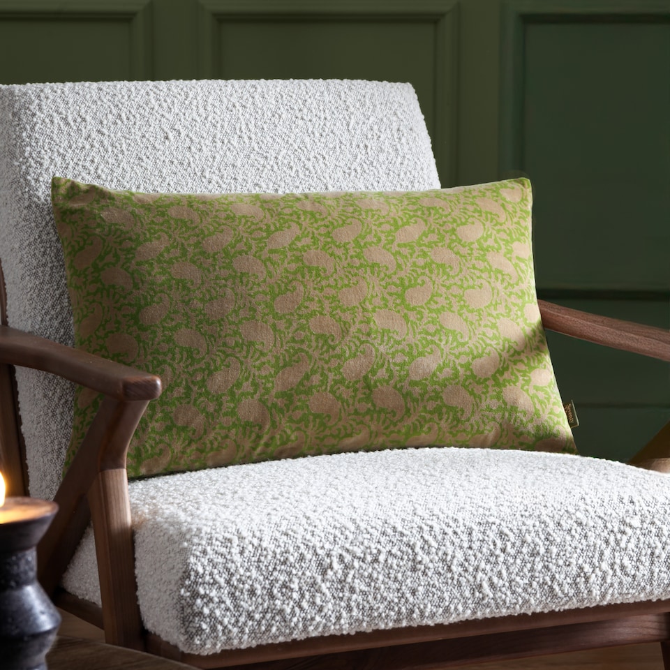 image 1 of Paoletti Printed Velvet Cushion, Verdie/Natural, 40 x 60cm