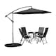 image 2 of Outdoor 4 Person Round Glass Top Garden Dining Table Chairs With Black Banana Parasol and Base
