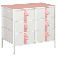 HOMCOM Chest of Drawers, Cloth Organizer Unit with 6 Fabric Drawers, Metal Frame and Wooden Top, Storage Cabinet for Kids Room, Living Room, Closet, Hallway, Pink