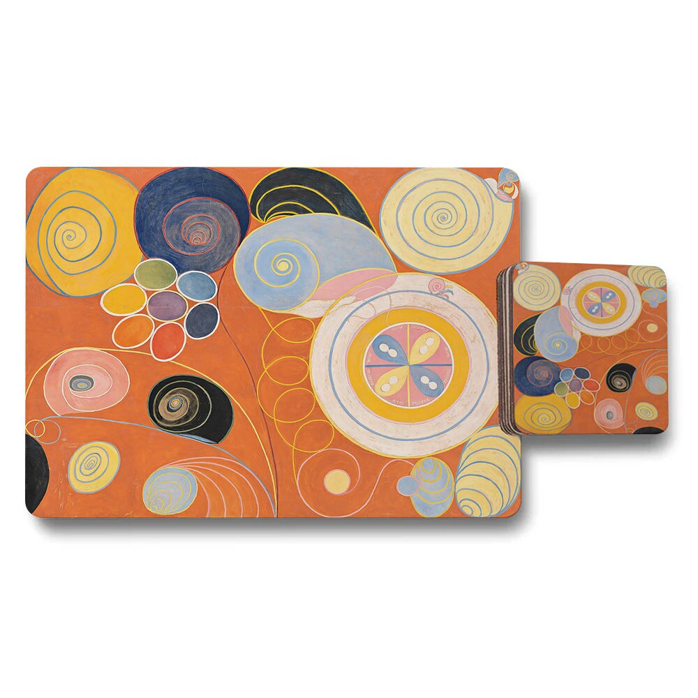 Placemat Coaster Set Orange Abstract Art Collection With Wood Bottom Fine Art Print Limited Edition