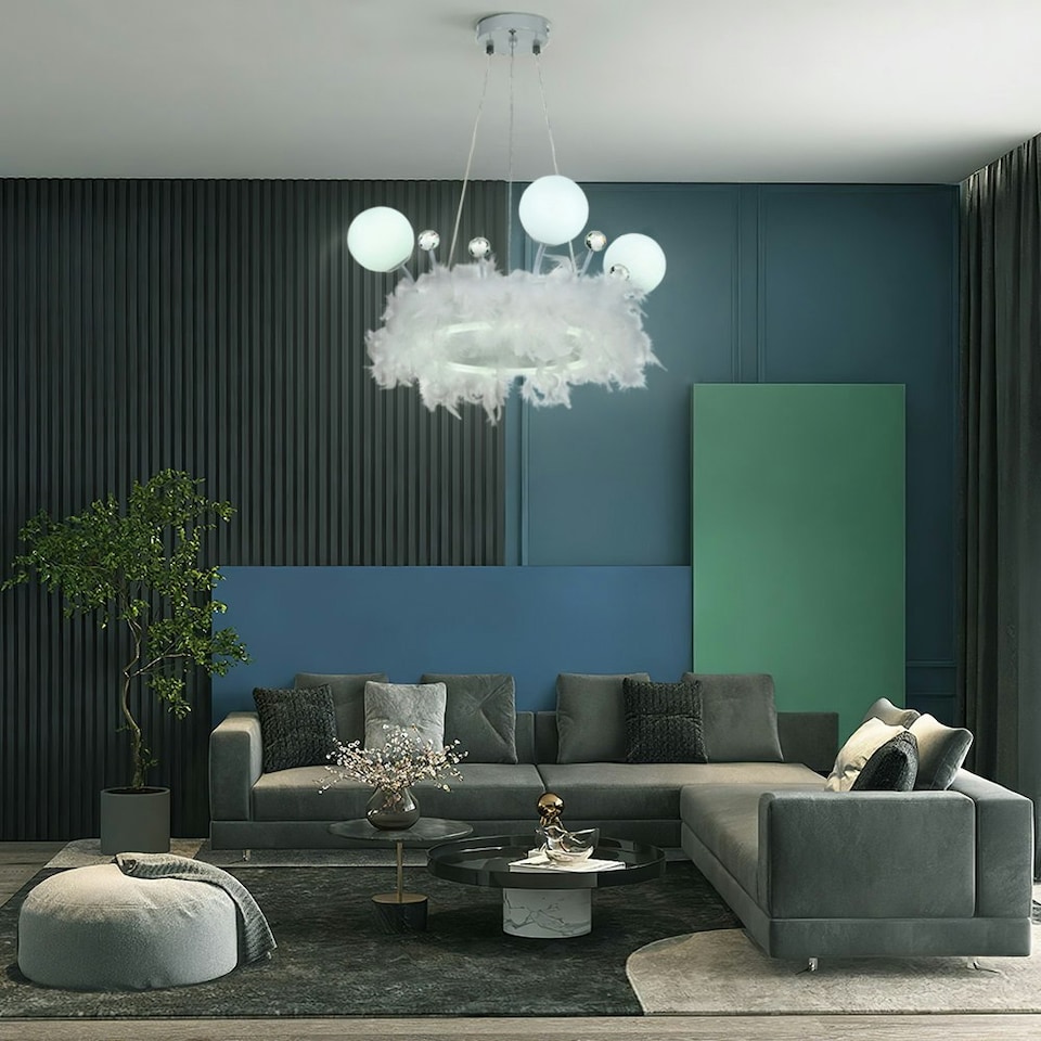 image 1 of Living and Home Feather LED Pendant Light with Crystal Balls