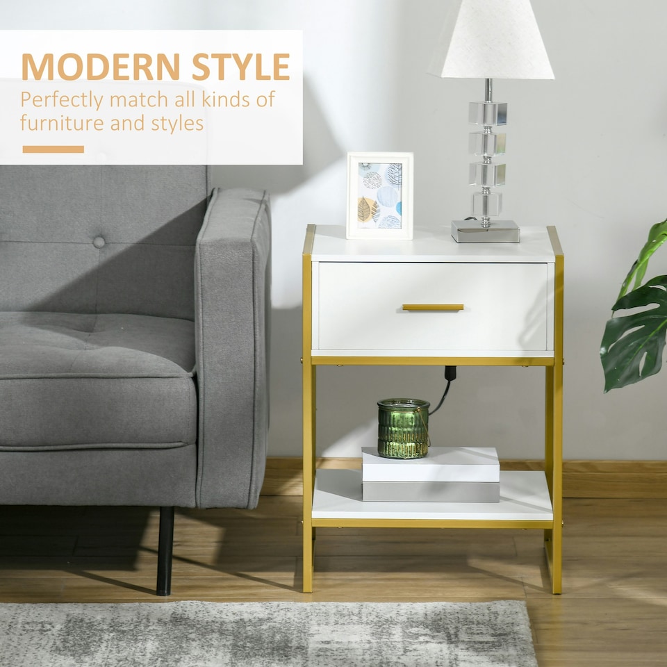 image 1 of HOMCOM Modern Bedside Table Side Table Nightstand w/ Drawer Shelf