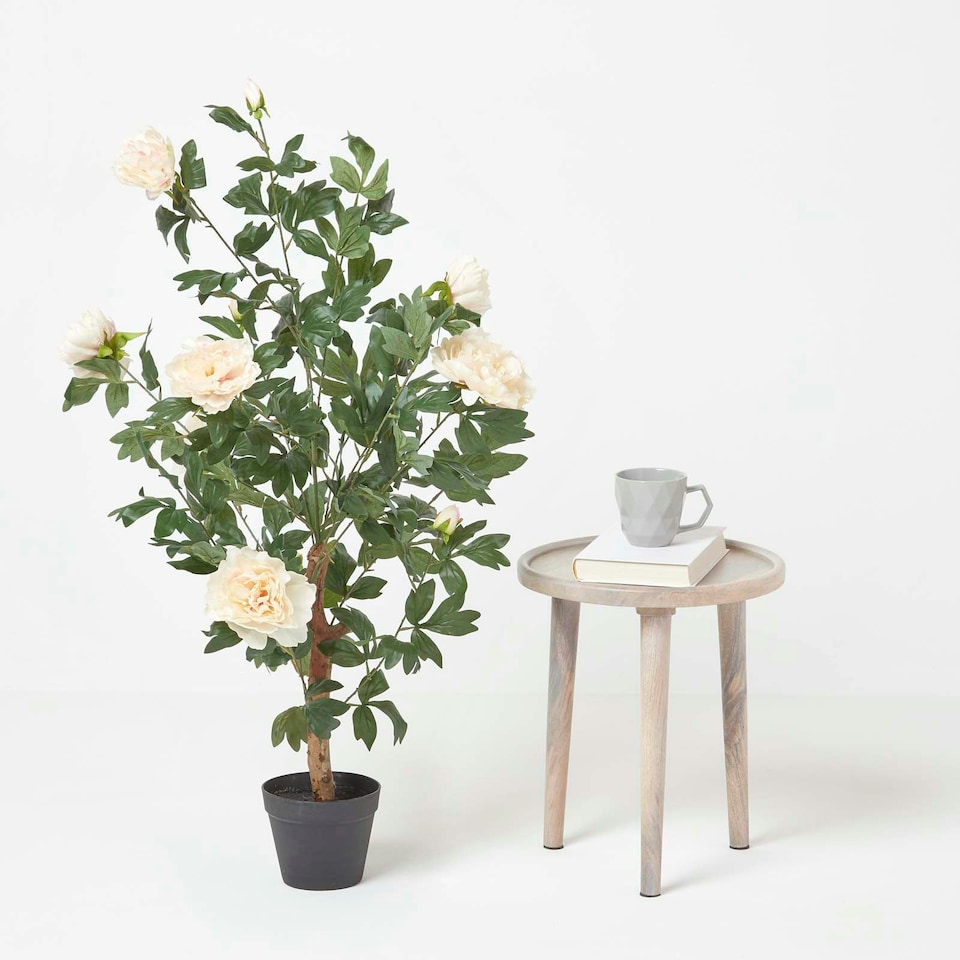 image 1 of Homescapes Peach Artificial Peony Tree in Black Pot, 100 cm Tall