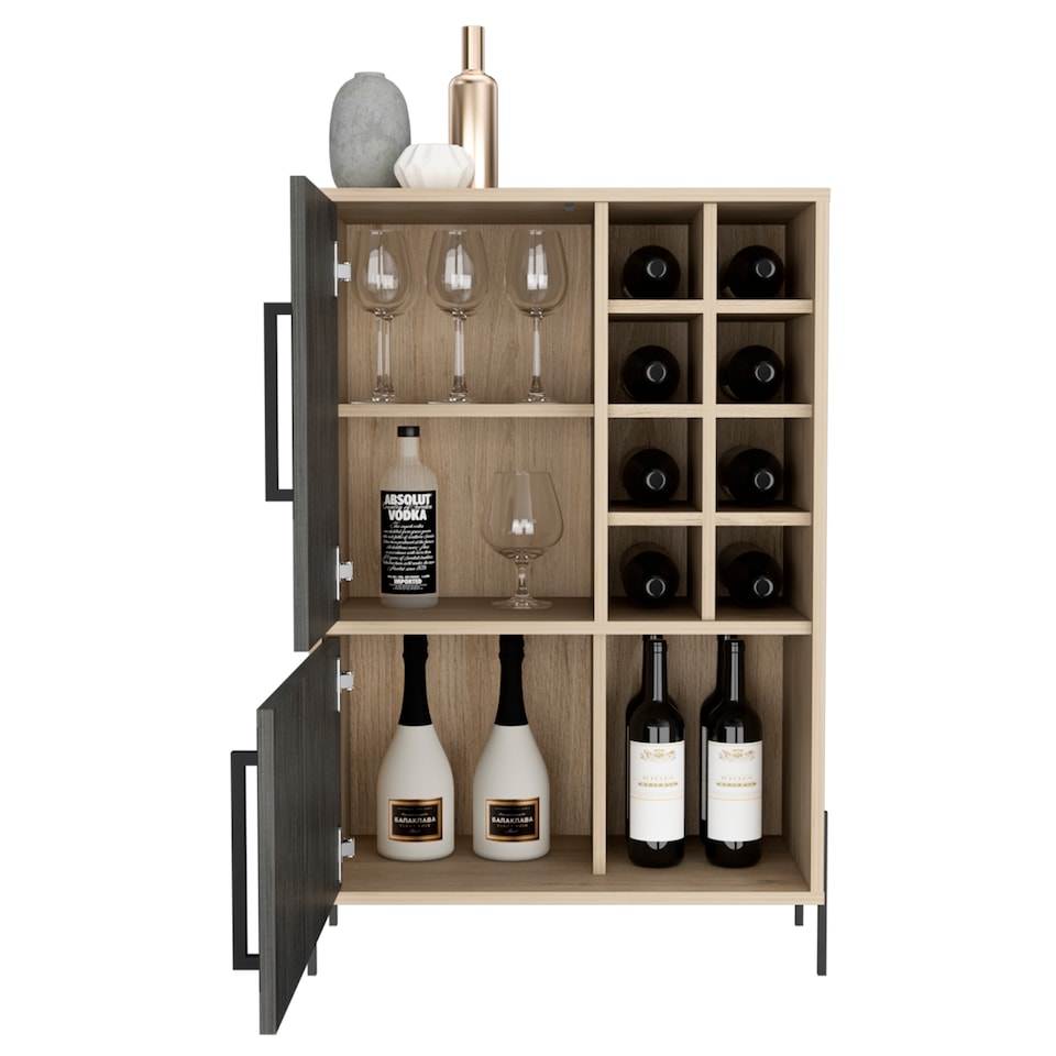 image 1 of Harvard Washed Oak and Wood Grain Grey Effect 2-Door Drinks Bar - Modern Storage Cabinet | Brown | Brown | 1