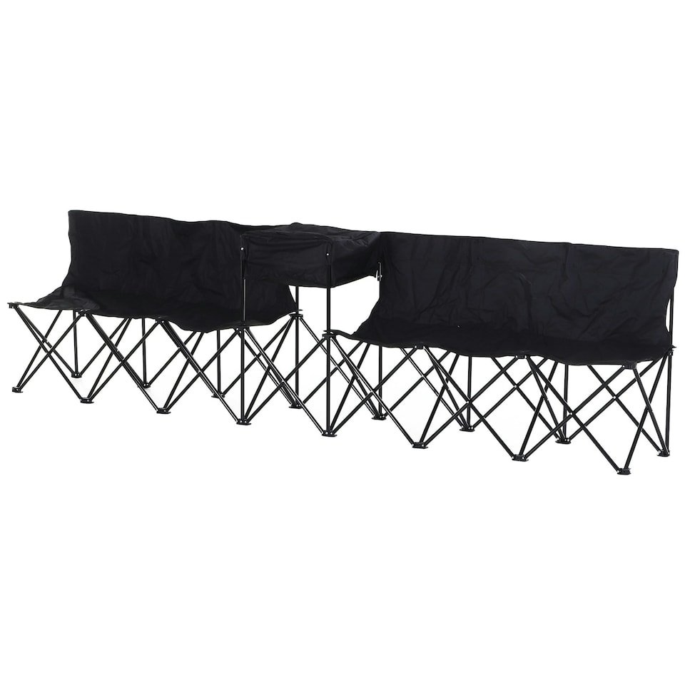 image 1 of Outsunny 6 Seat Camping Bench Folding Portable Outdoor with Cooler Bag Black