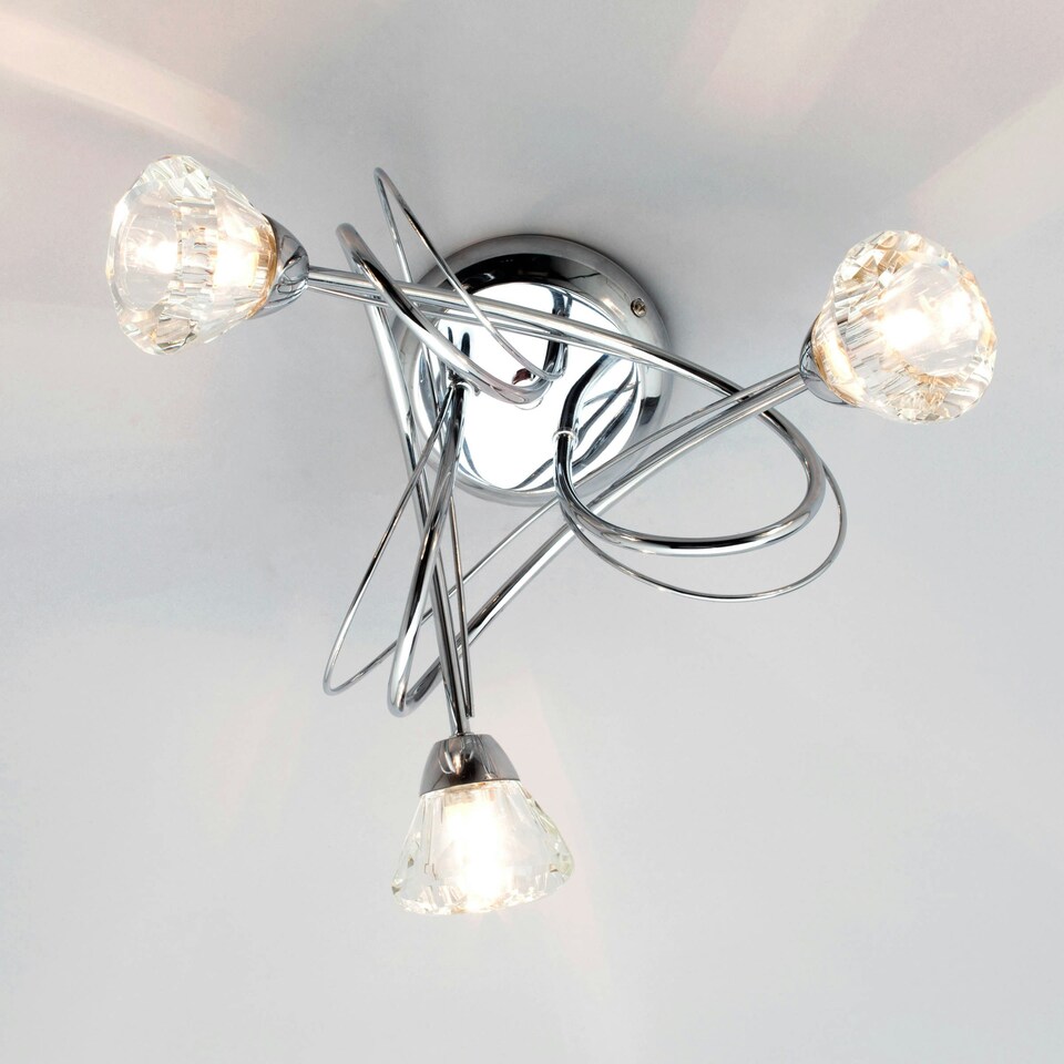 image 1 of BHS Marianne 3 Light Flush Ceiling Light | Silver | Chrome | 1